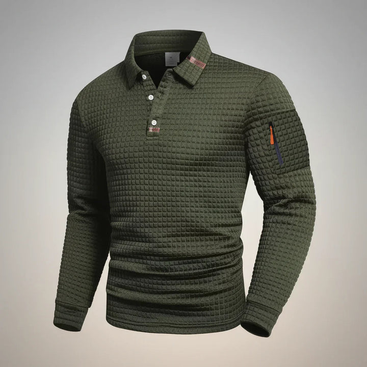 Men's Waffle Knit Striped Collar Polo Sweater
