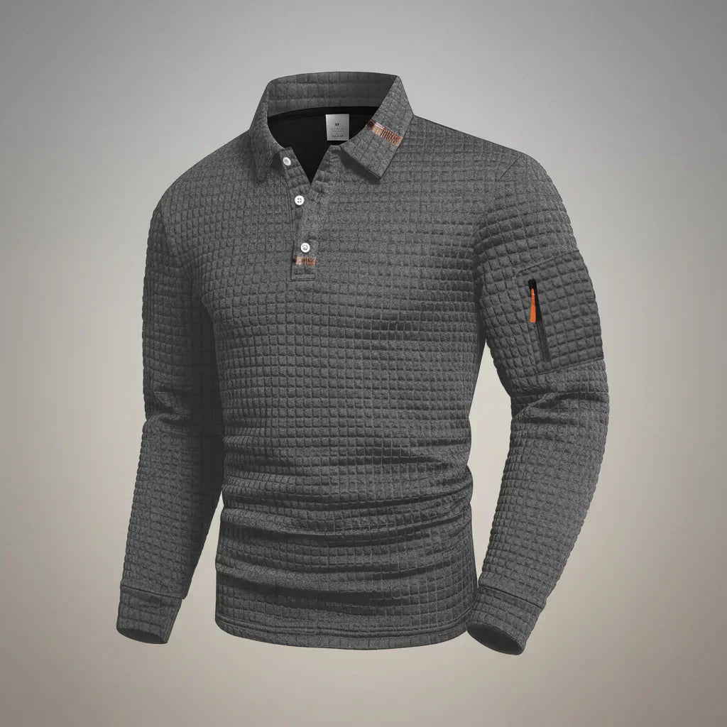 Men's Waffle Knit Striped Collar Polo Sweater