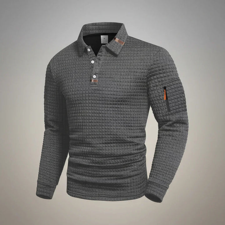 Men's Waffle Knit Striped Collar Polo Sweater