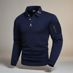 Linden | Men's Waffle Knit Striped Collar Polo Sweater