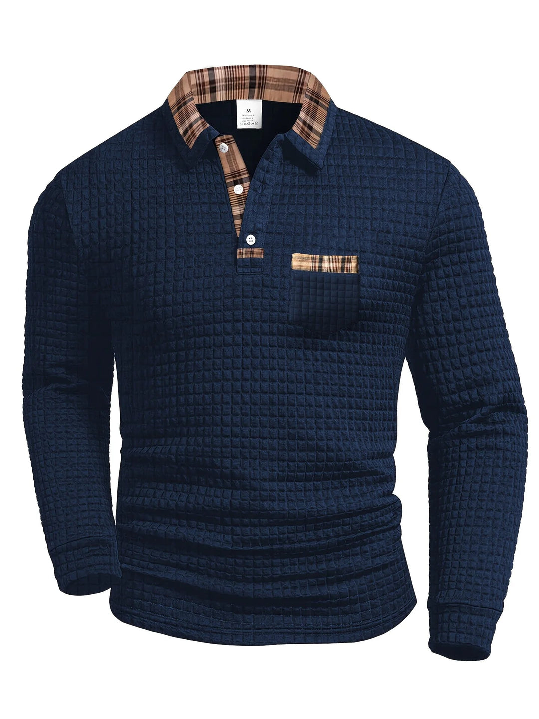 Men's Waffle Texture Checked Collar Polo