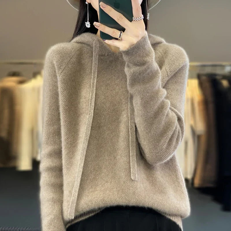 Women's Merino Wool Stand Collar Hoodie