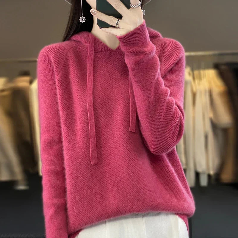 Women's Merino Wool Stand Collar Hoodie