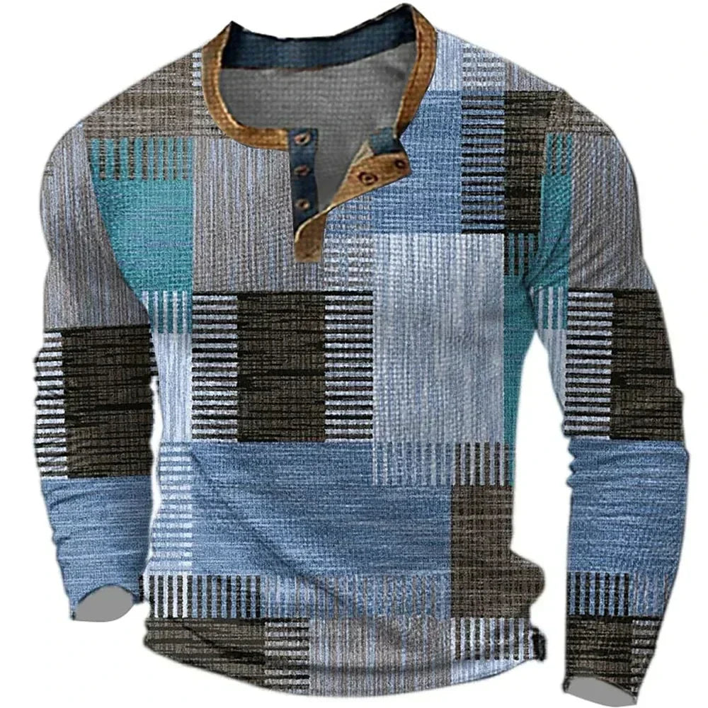 Men's Multicolor Patchwork Long Sleeve Shirt