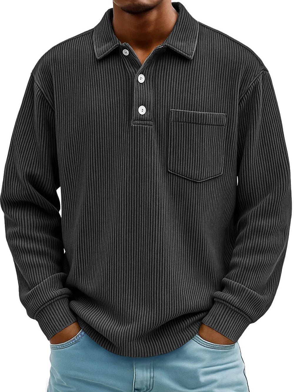 Men's Ribbed Texture Long Sleeve Polo