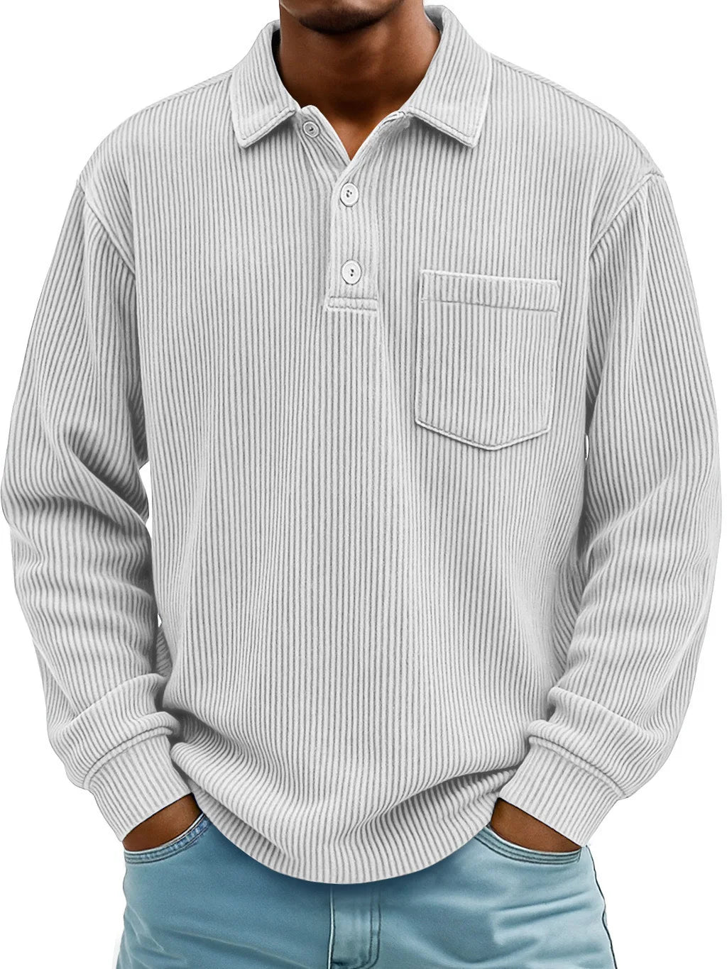 Men's Ribbed Texture Long Sleeve Polo