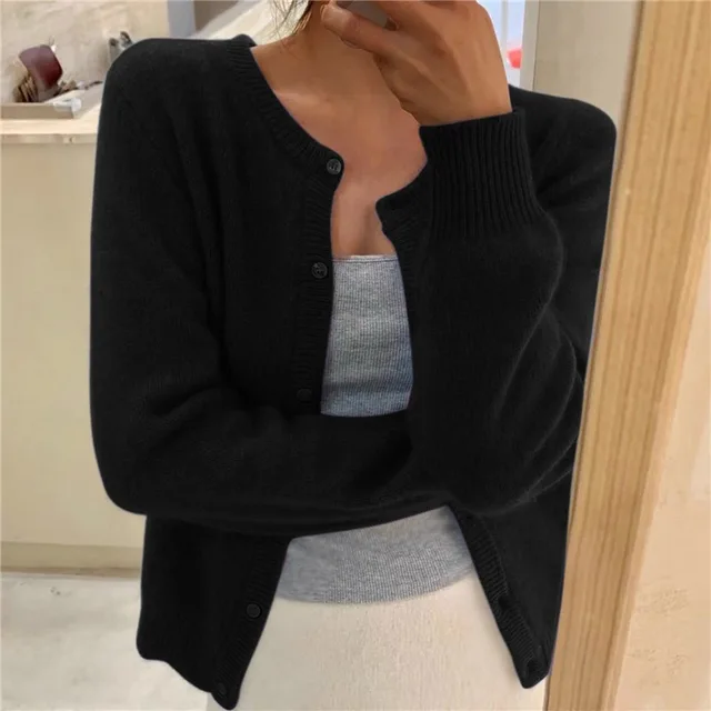 Women's Cropped Round Neck Button Cardigan