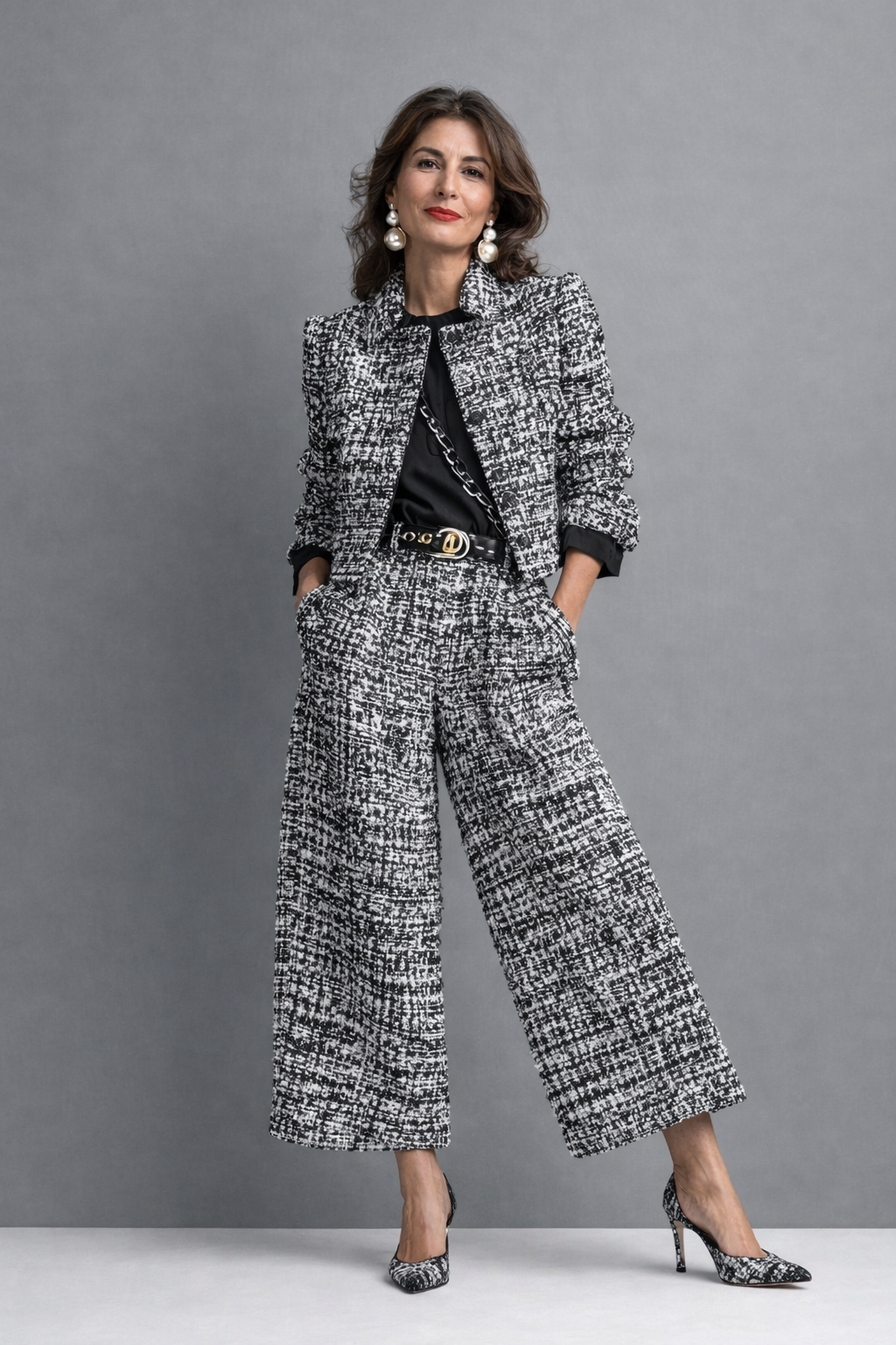 Women's Cropped Jacket Wide Leg Pants Set