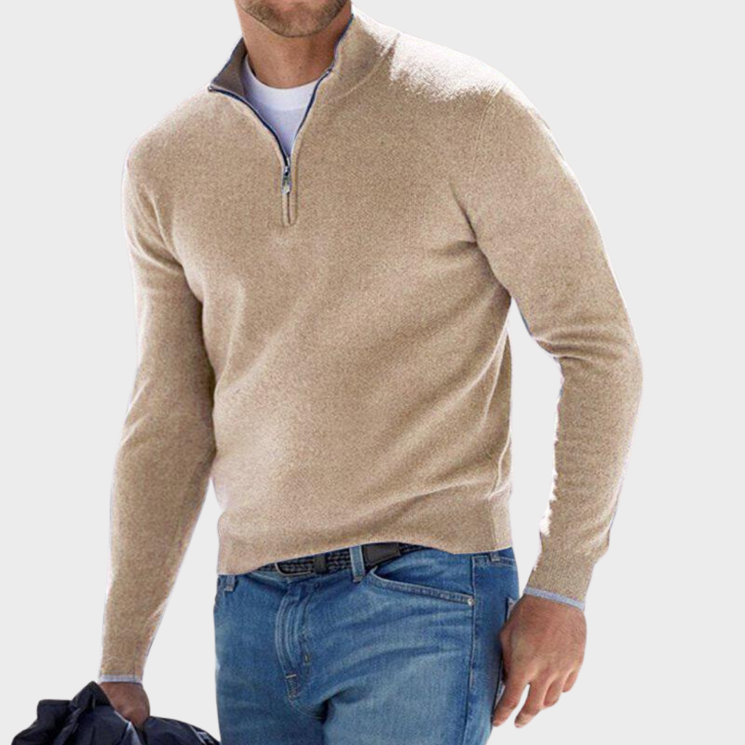 Men's Quarter Zip Ribbed Sweater