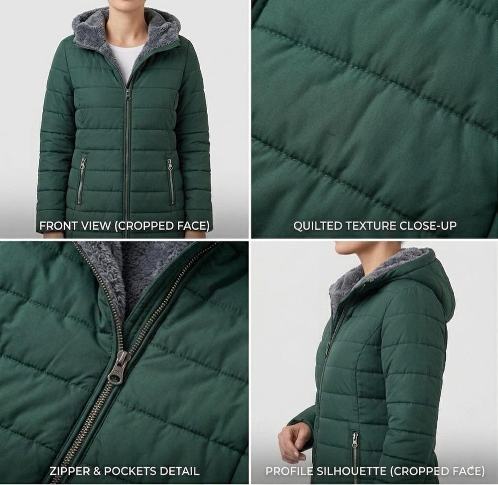 Women's Quilted Detachable Hood Coat