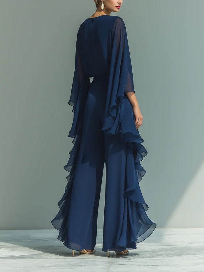 Women's Chiffon Flared Sleeve Two Piece Set