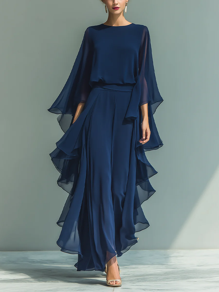 Women's Chiffon Flared Sleeve Two Piece Set