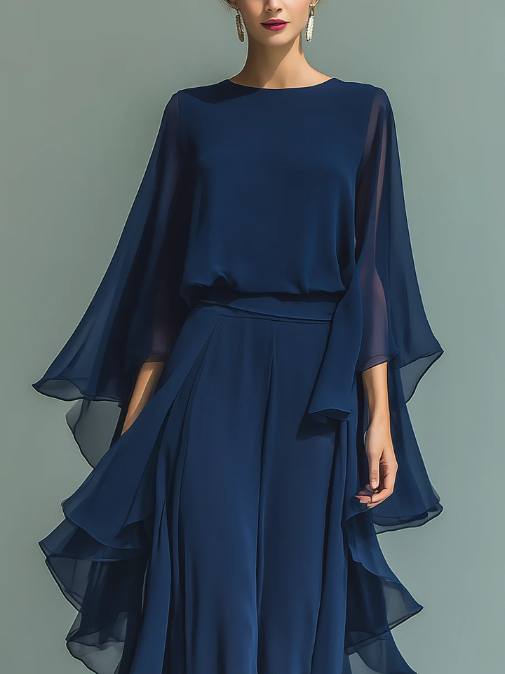 Women's Chiffon Flared Sleeve Two Piece Set