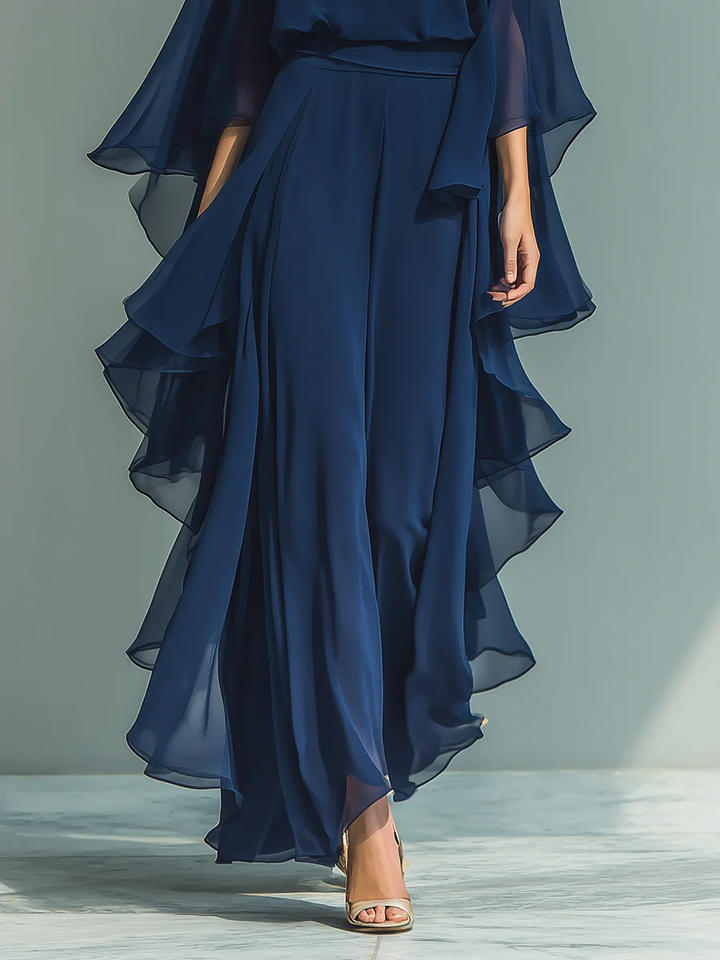 Women's Chiffon Flared Sleeve Two Piece Set