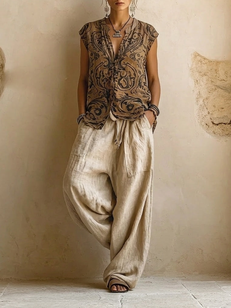 Women's Printed Three Piece Wide Leg Set
