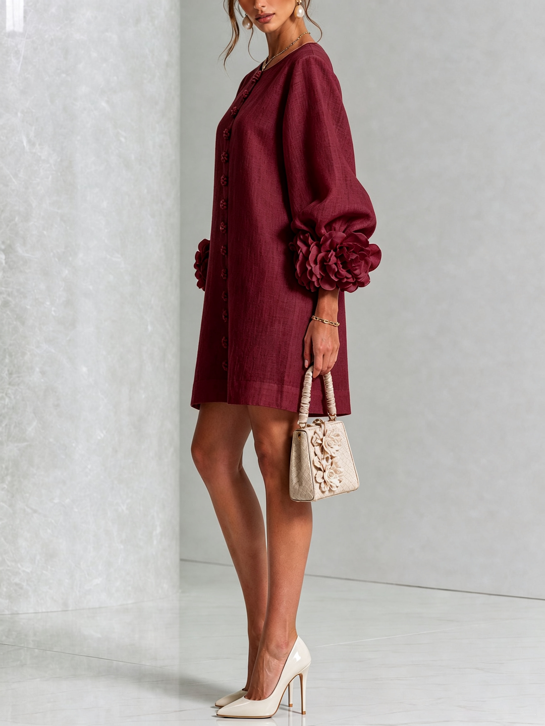Women's Long Sleeve Floral Mini Dress