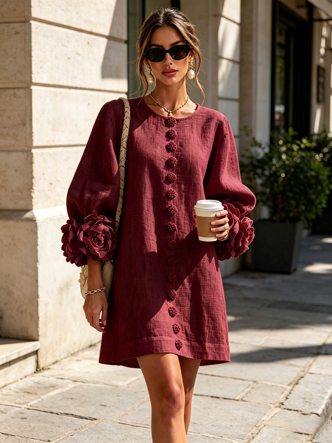 Women's Long Sleeve Floral Mini Dress