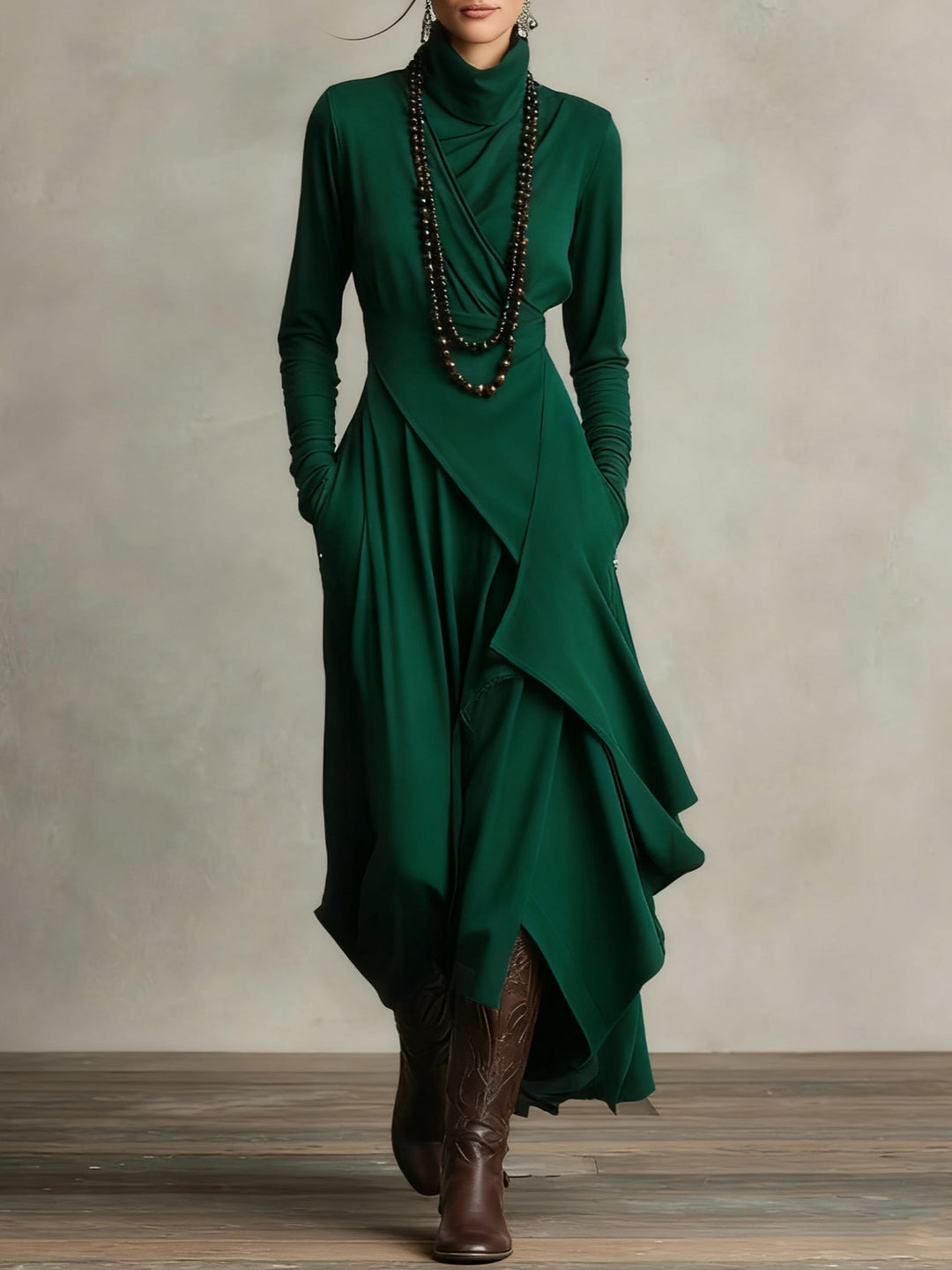 Women's High Neck Layered Maxi Dress