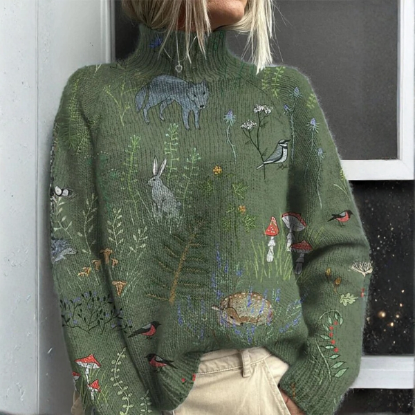 Women's Floral Turtleneck Knit Sweater - Multicolor