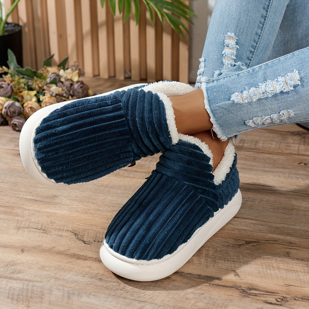 Women's Striped Plush Winter Slippers