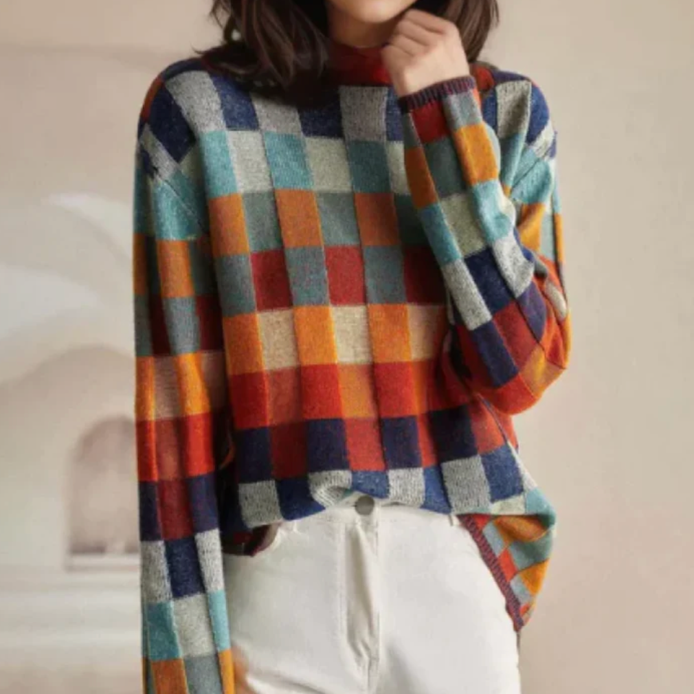 Women's Colorblock Mock Neck Knit Sweater