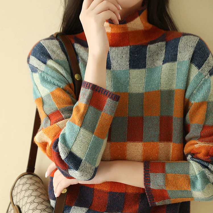 Women's Colorblock Mock Neck Knit Sweater
