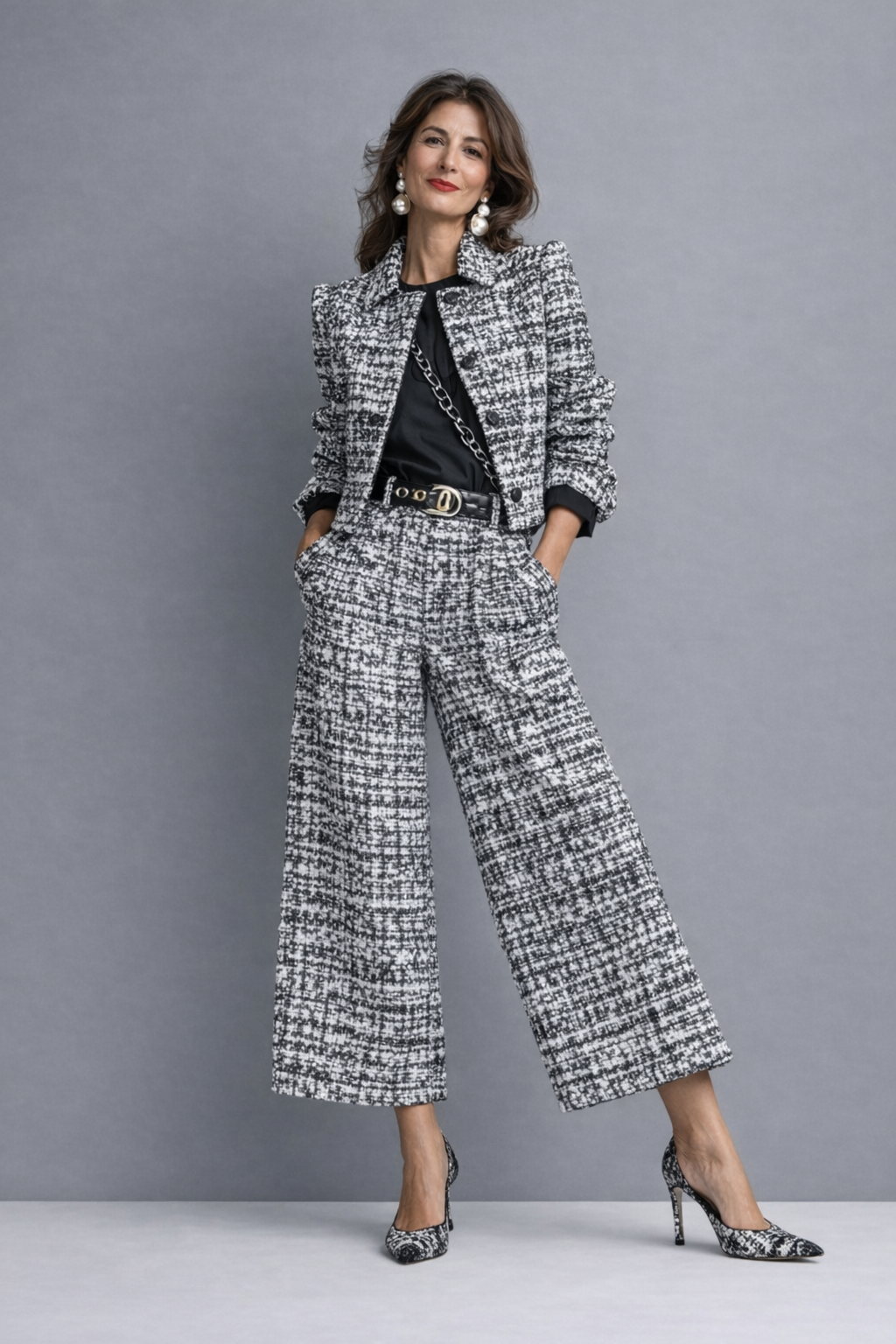 Women's Cropped Jacket Wide Leg Pants Set