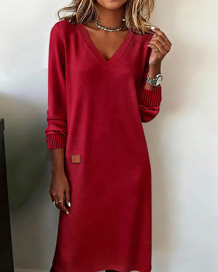 Women's V Neck Midi Pocket Dress