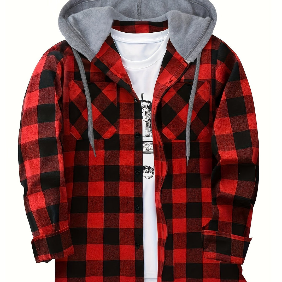 Men's Relaxed Hooded Plaid Overshirt