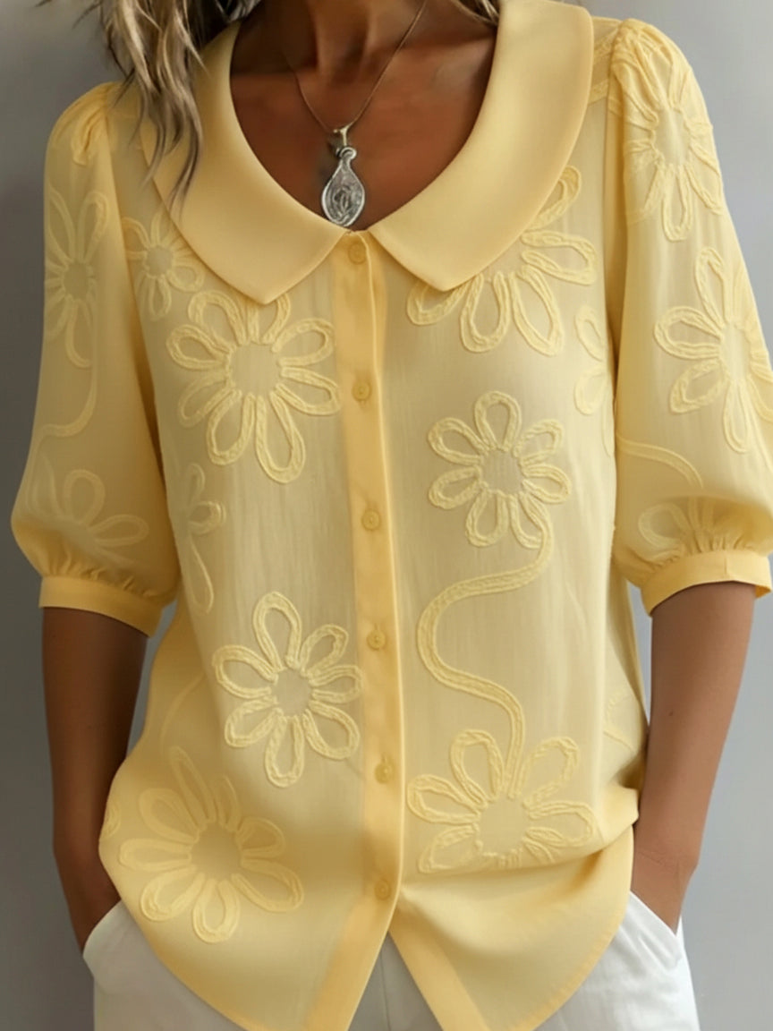 Women's Floral Embroidered Collared Blouse