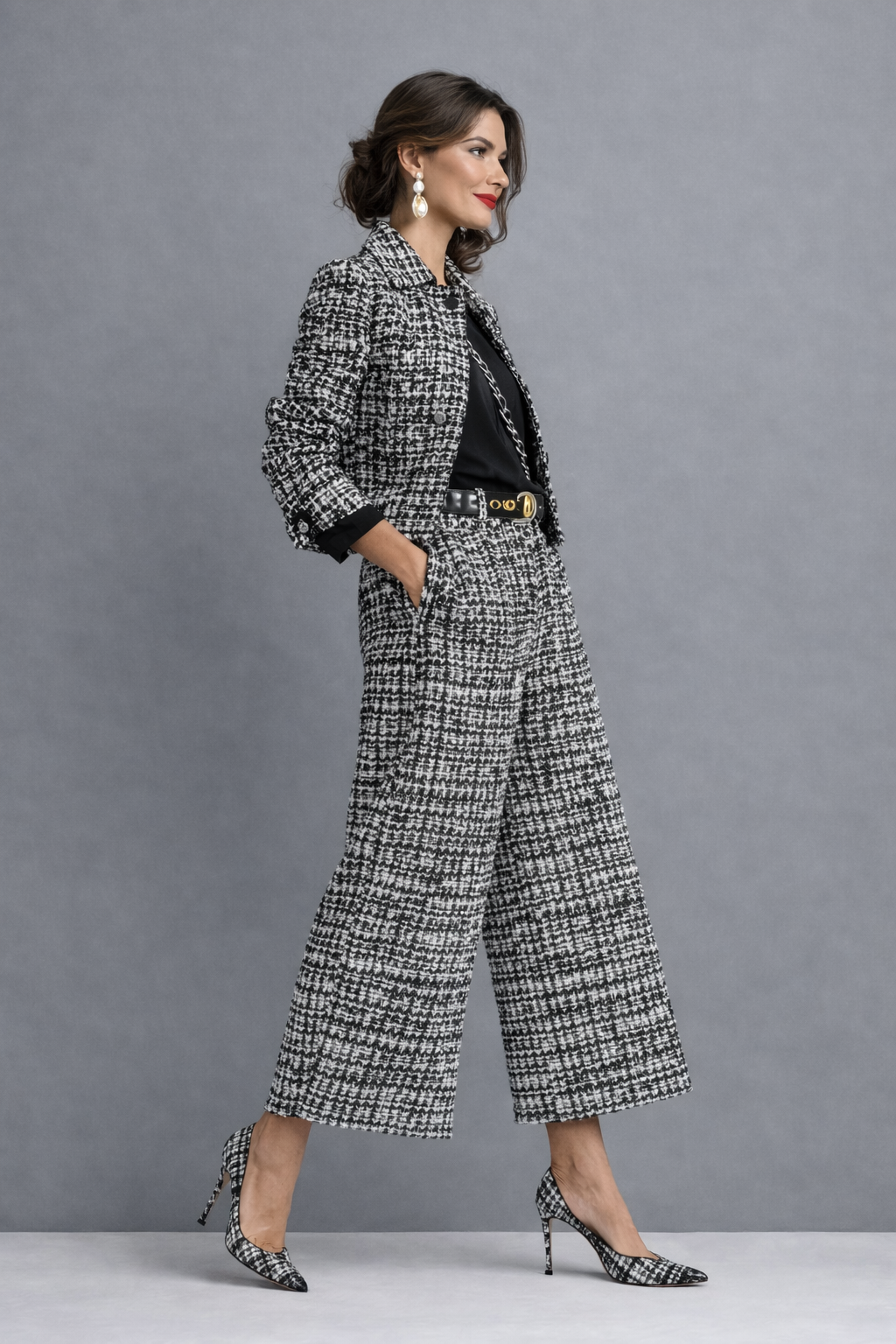 Women's Cropped Jacket Wide Leg Pants Set