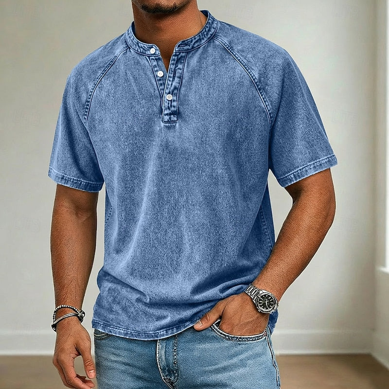 Men's Faded Short Sleeve Henley Shirt