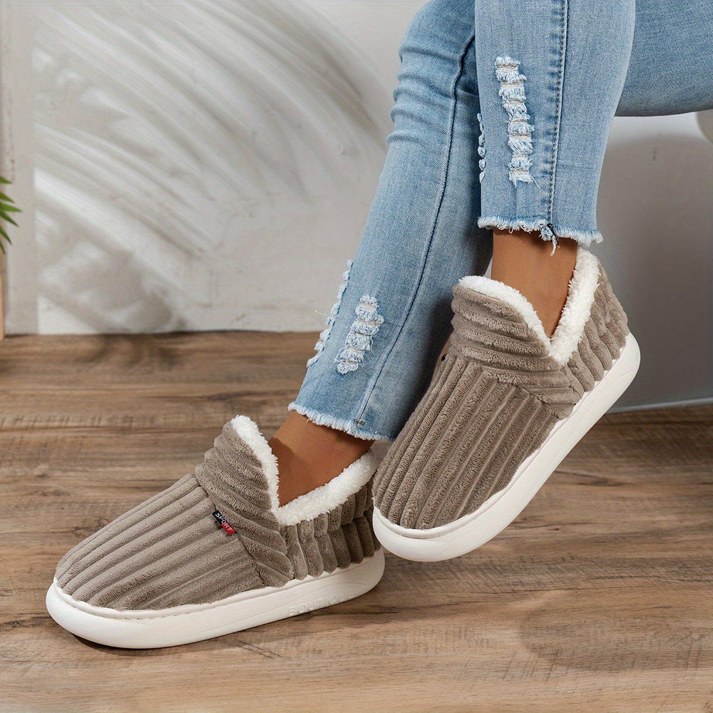 Women's Striped Plush Winter Slippers