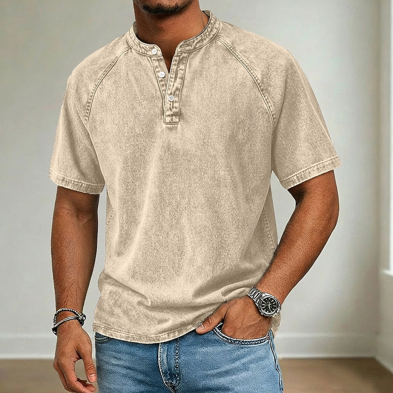 Men's Faded Short Sleeve Henley Shirt