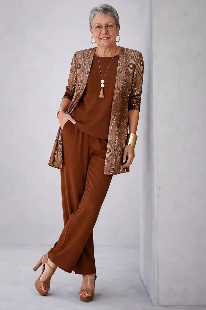Women's Three Piece Printed Cardigan Set