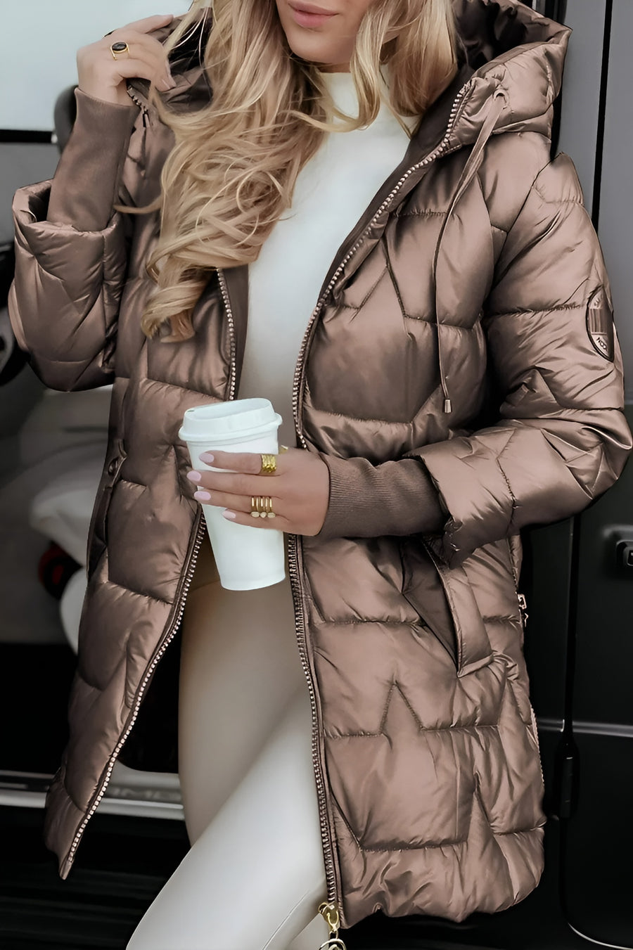 Women's Hooded Quilted Long Coat