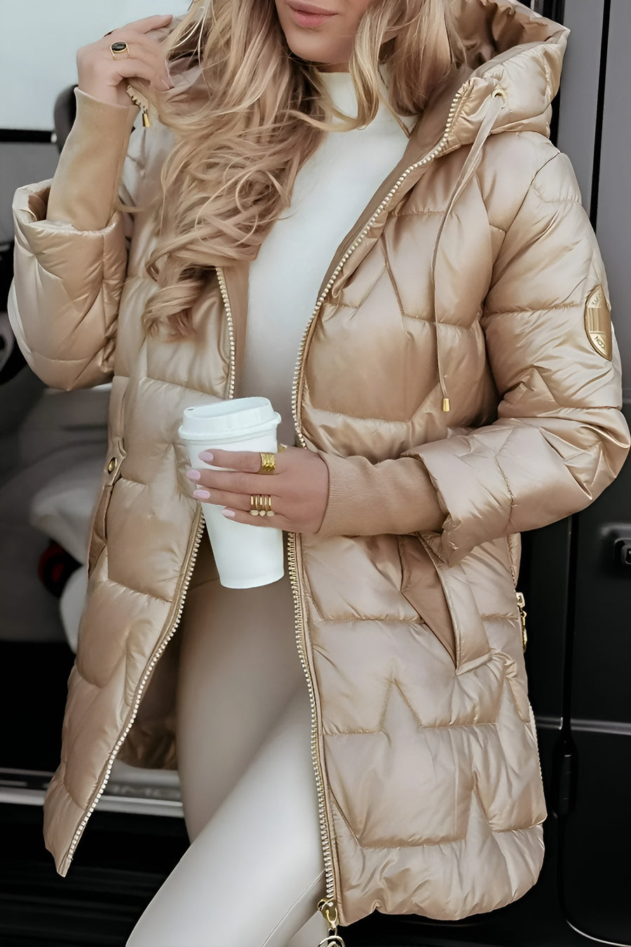Women's Hooded Quilted Long Coat