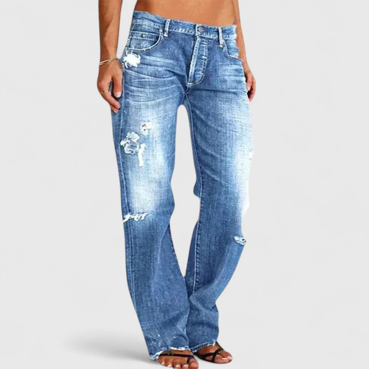 Women's Mid Rise Distressed Straight Jeans