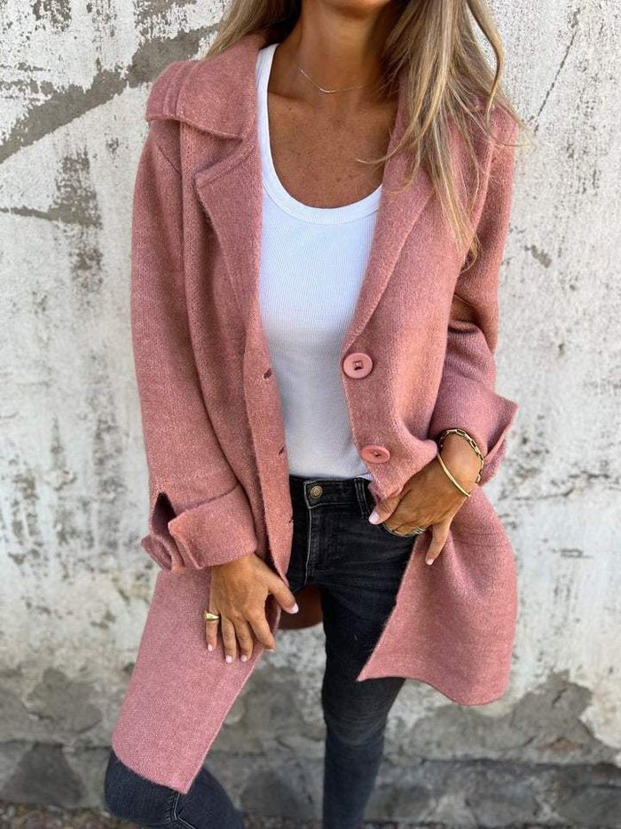 Women's Lapel Collar Button Front Coat