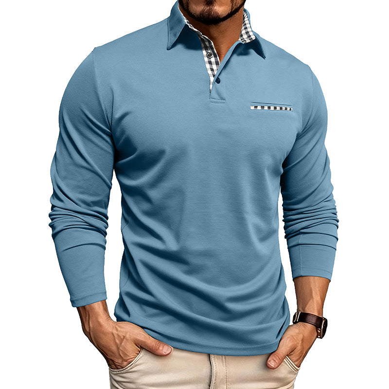 Men's Checkered Collar Long Sleeve Polo