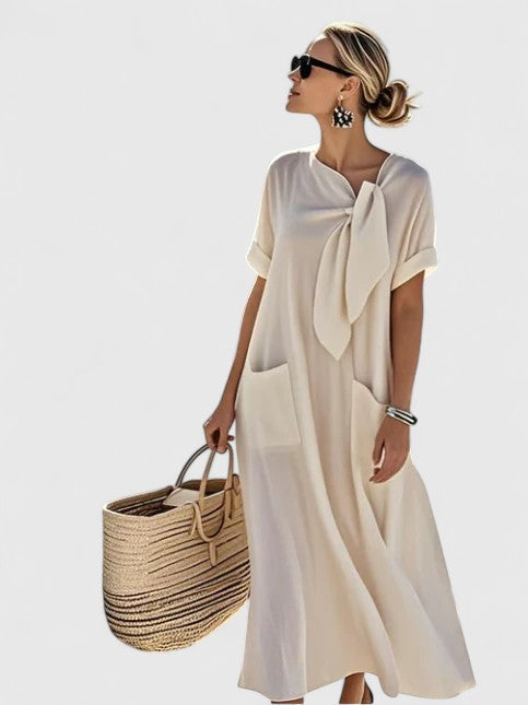 Women's Tie Neck Flowing Pocket Dress