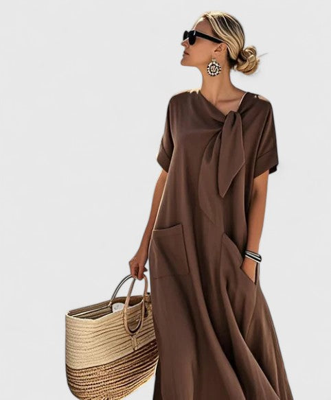 Women's Tie Neck Flowing Pocket Dress