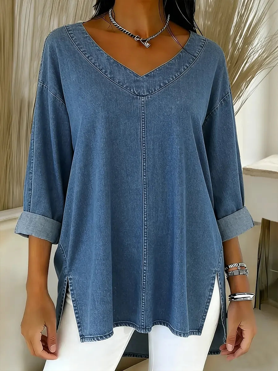 Women's Split Hem V Neck Tunic Top