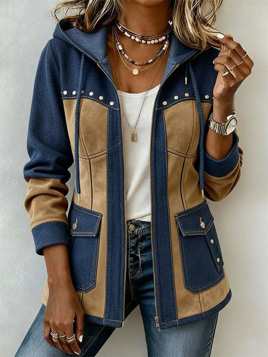 Women's Patchwork Zip Up Hooded Jacket