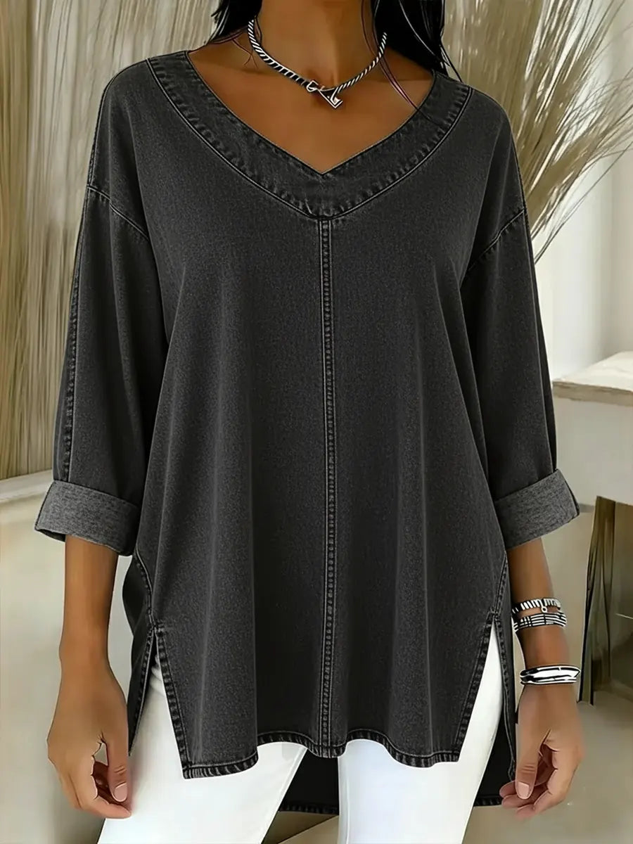 Women's Split Hem V Neck Tunic Top