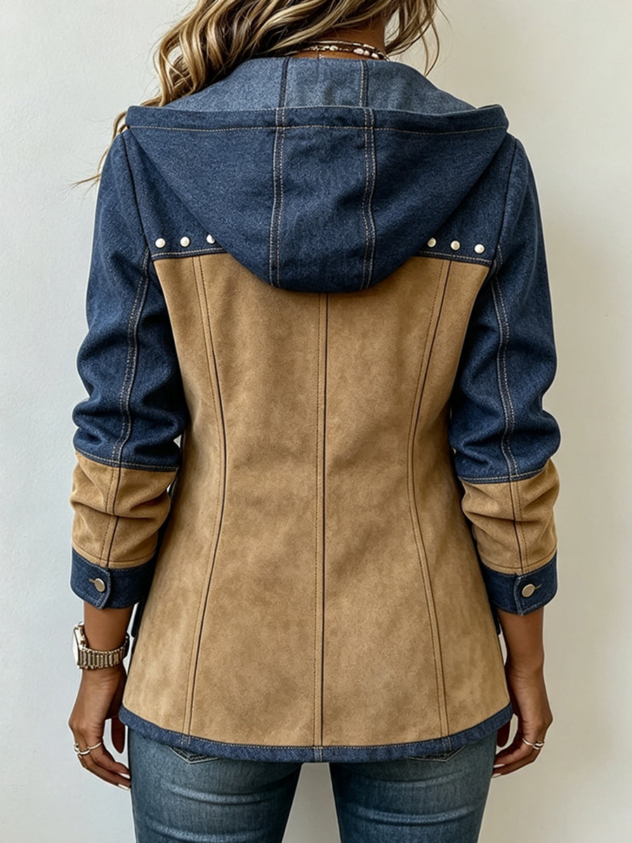 Women's Patchwork Zip Up Hooded Jacket