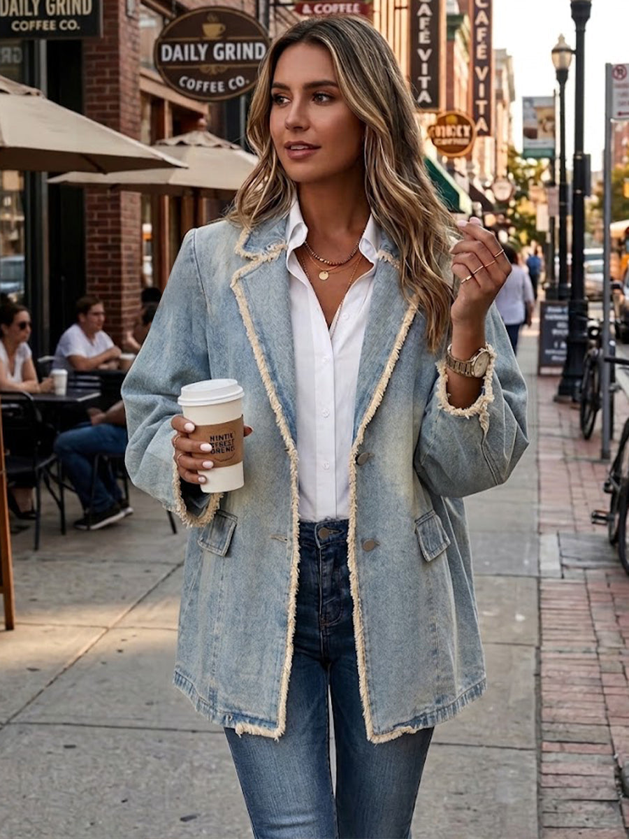 Women's Washed Raw Edge Oversized Blazer