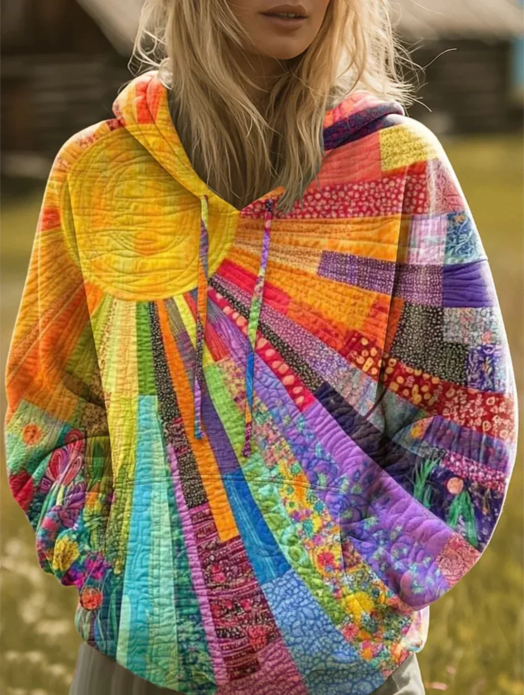 Women's Patchwork Print Oversized Hoodie