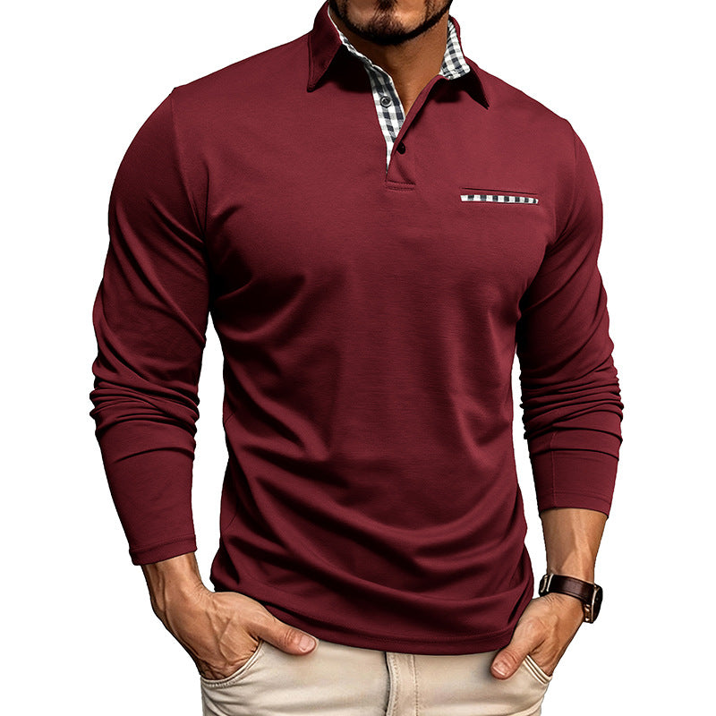 Men's Checkered Collar Long Sleeve Polo