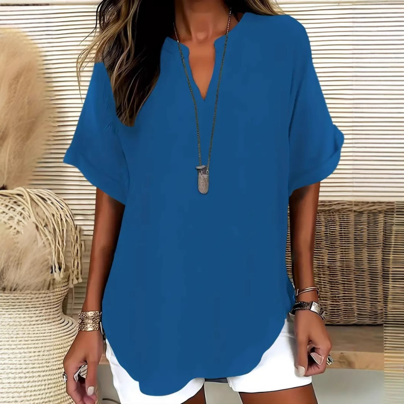 Women's Roll Sleeve V Neck Blouse